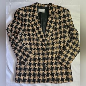 Dana Buchman Womens Brown/Black Houndstooth Jacket With 2 Button Closure Size 10